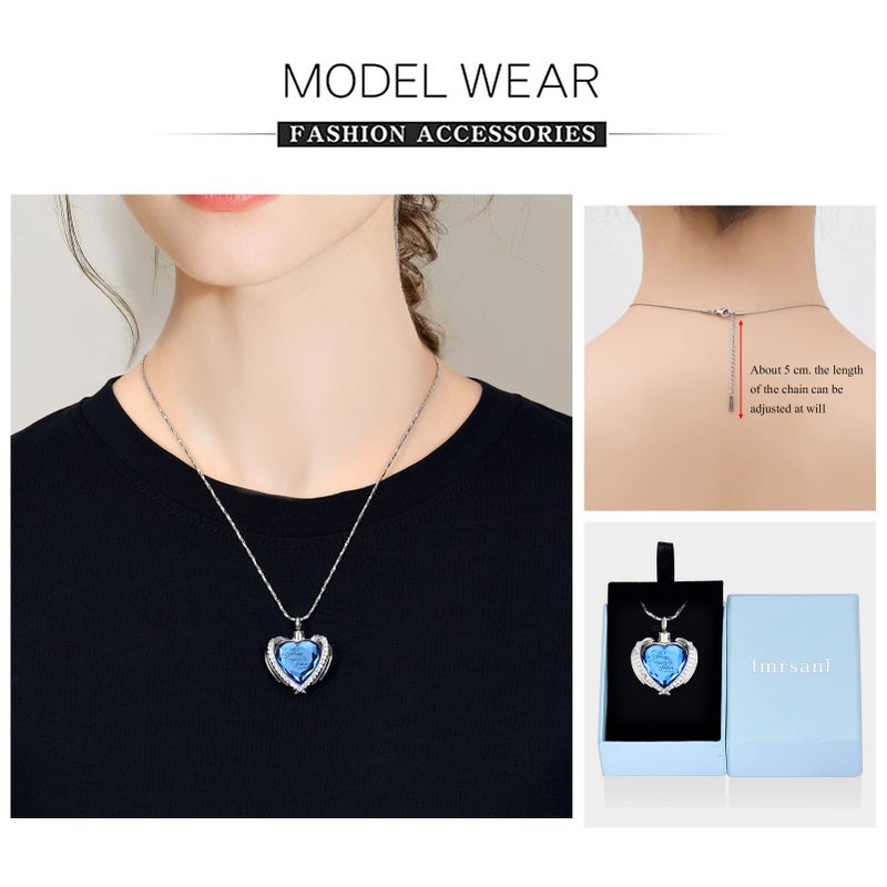 Imrsanl Cremation Jewelry for Ashes Pendant - Crystal Heart Urn Necklace with Mini Keepsake Urn Memorial Ash Jewelry (Always Blue) - Image 2